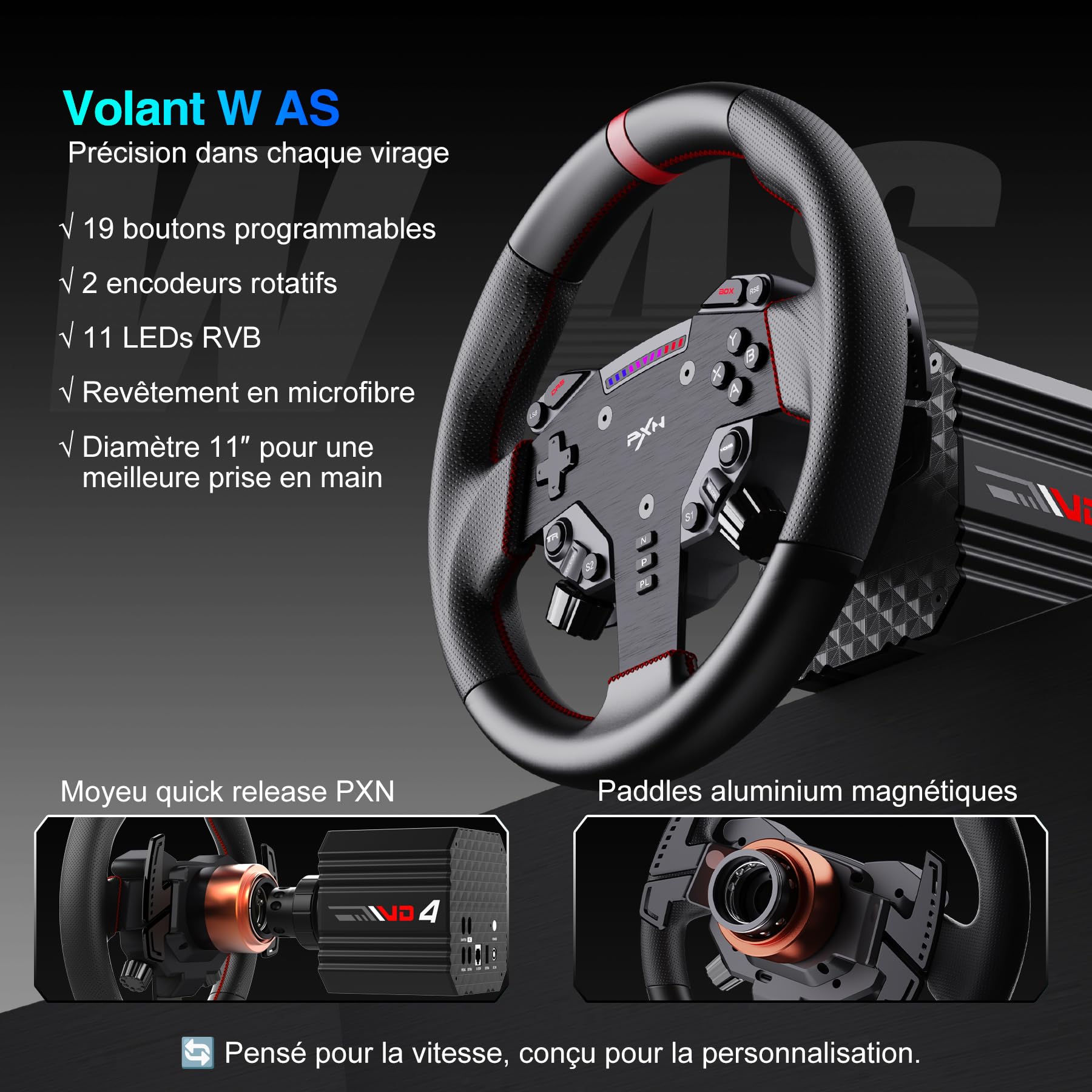 PXN VD4 Volant Direct Drive 4Nm PC Pack Base + Pédalier Hall 28cm