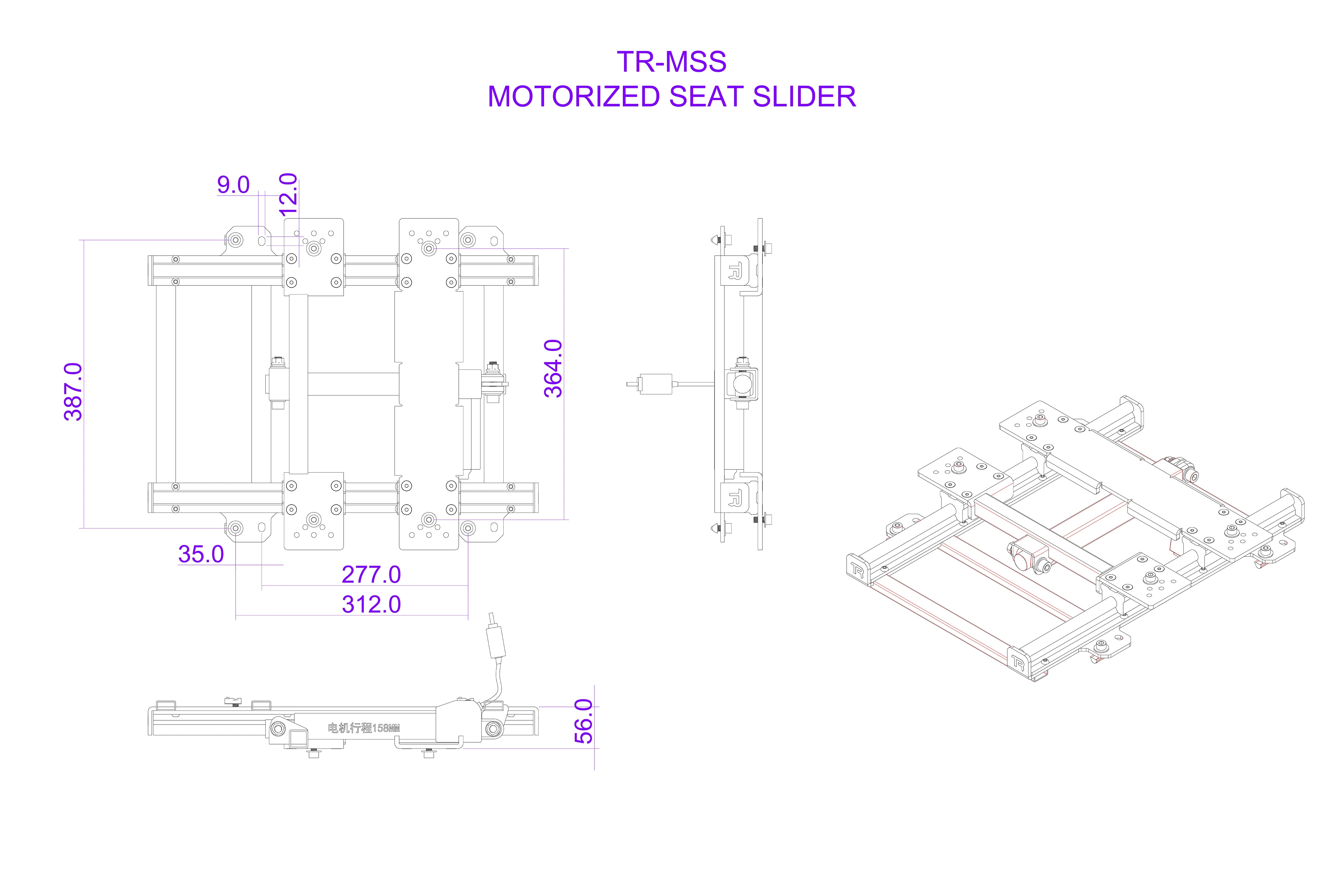 Trak Racer TR80S Motorized Seat Slider glissière motorisée acier