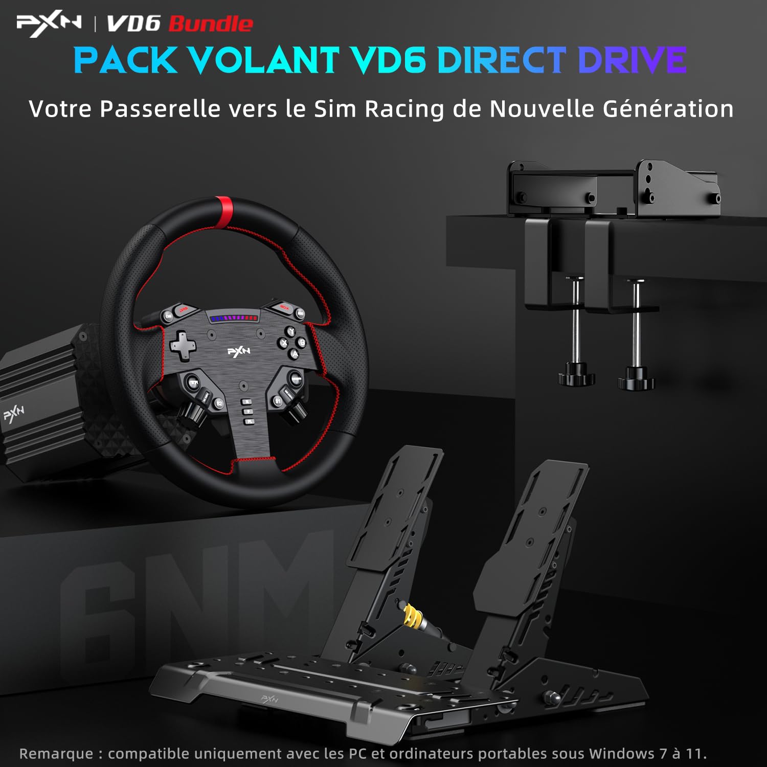 PXN VD6 volant direct drive 6 Nm PC ensemble complet