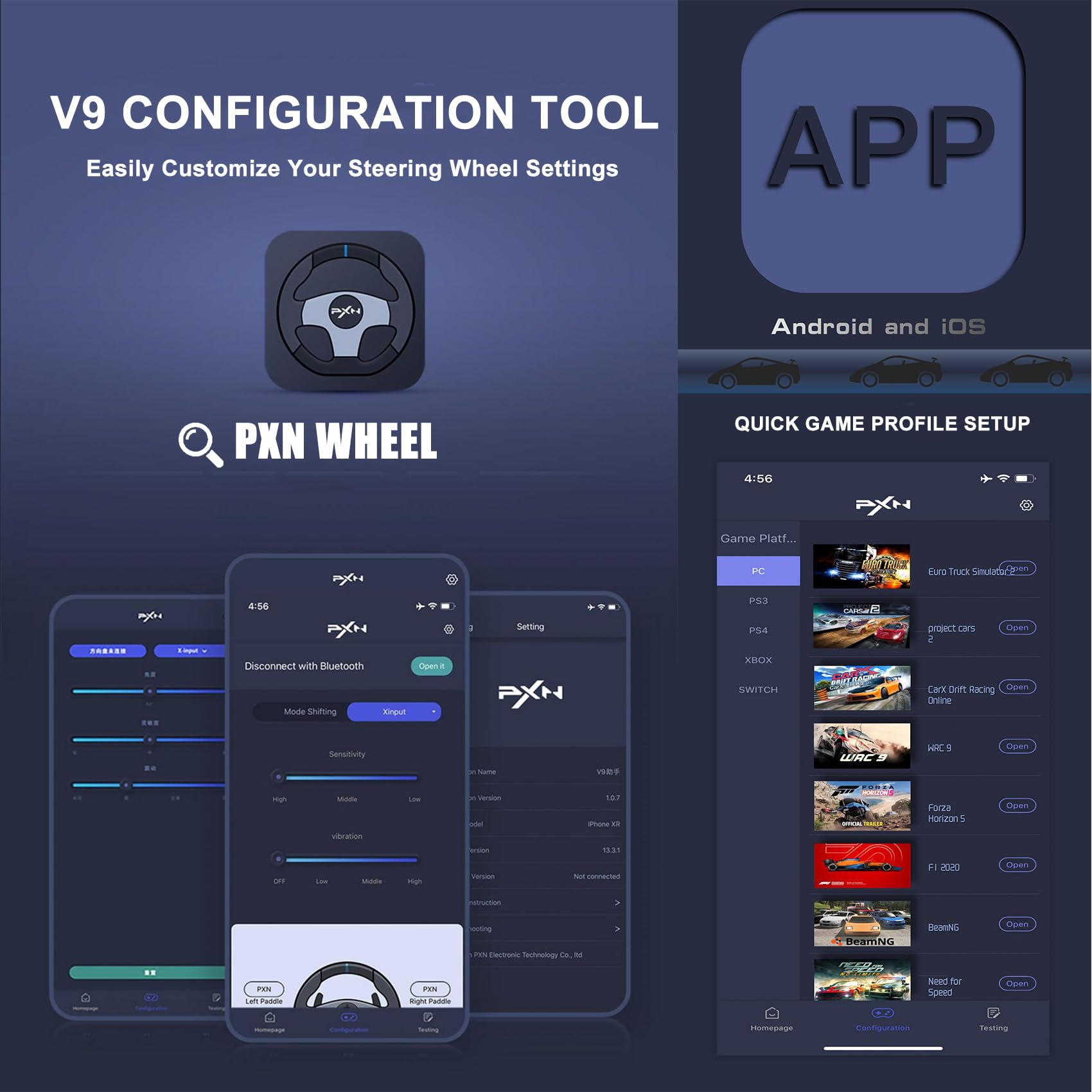 PXN V9 volant course PC PS4 Xbox avec pédales et levier