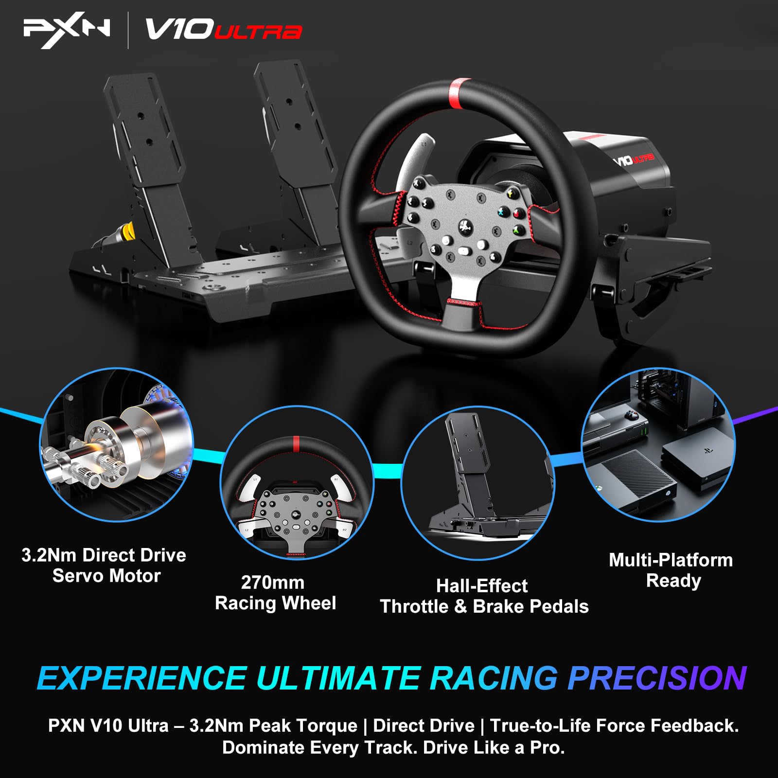 PXN V10 Ultra volant direct drive 3,2 Nm PC PS4 Xbox