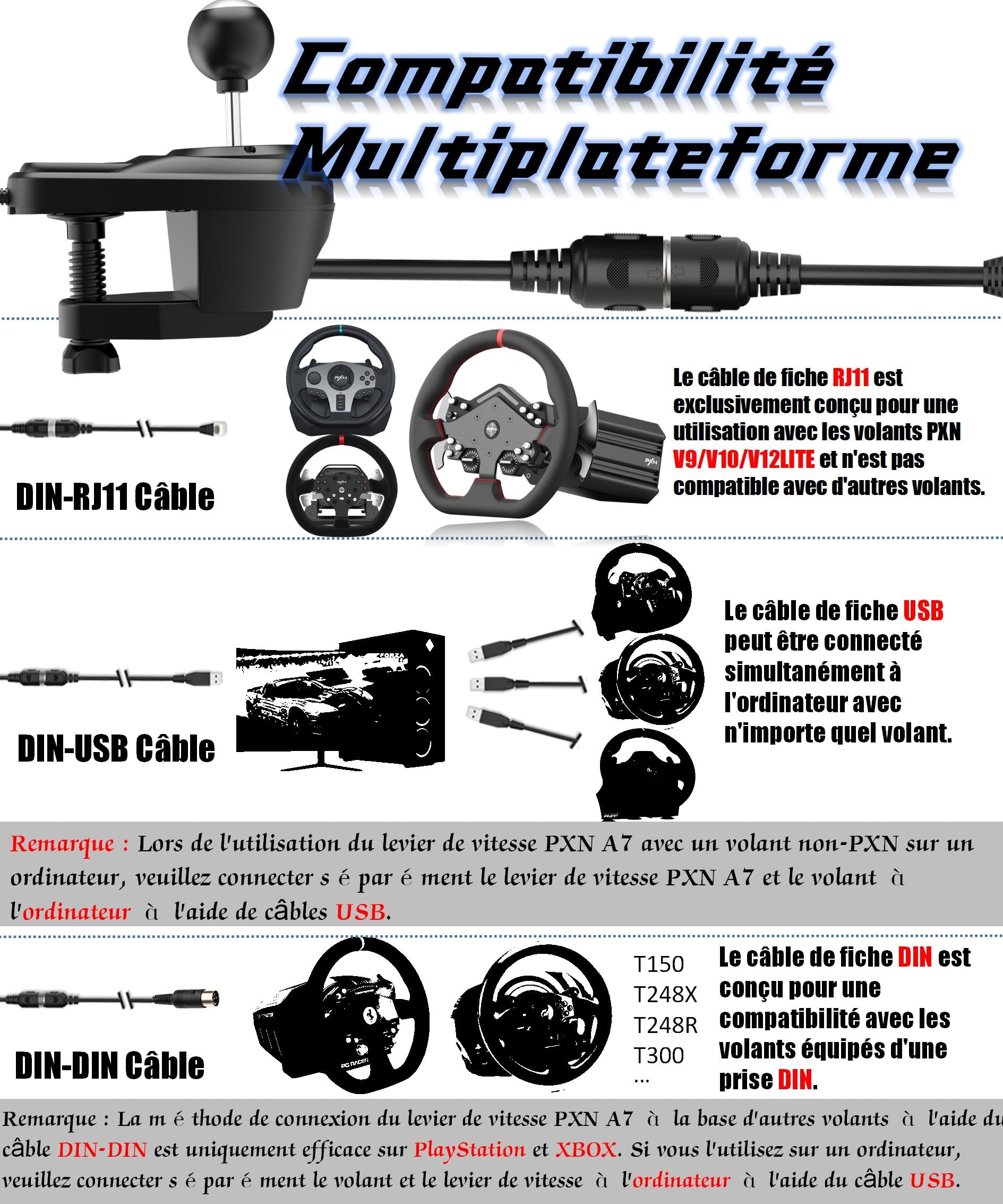 PXN A7 levier vitesse H 6 vitesses PC USB marche arrière