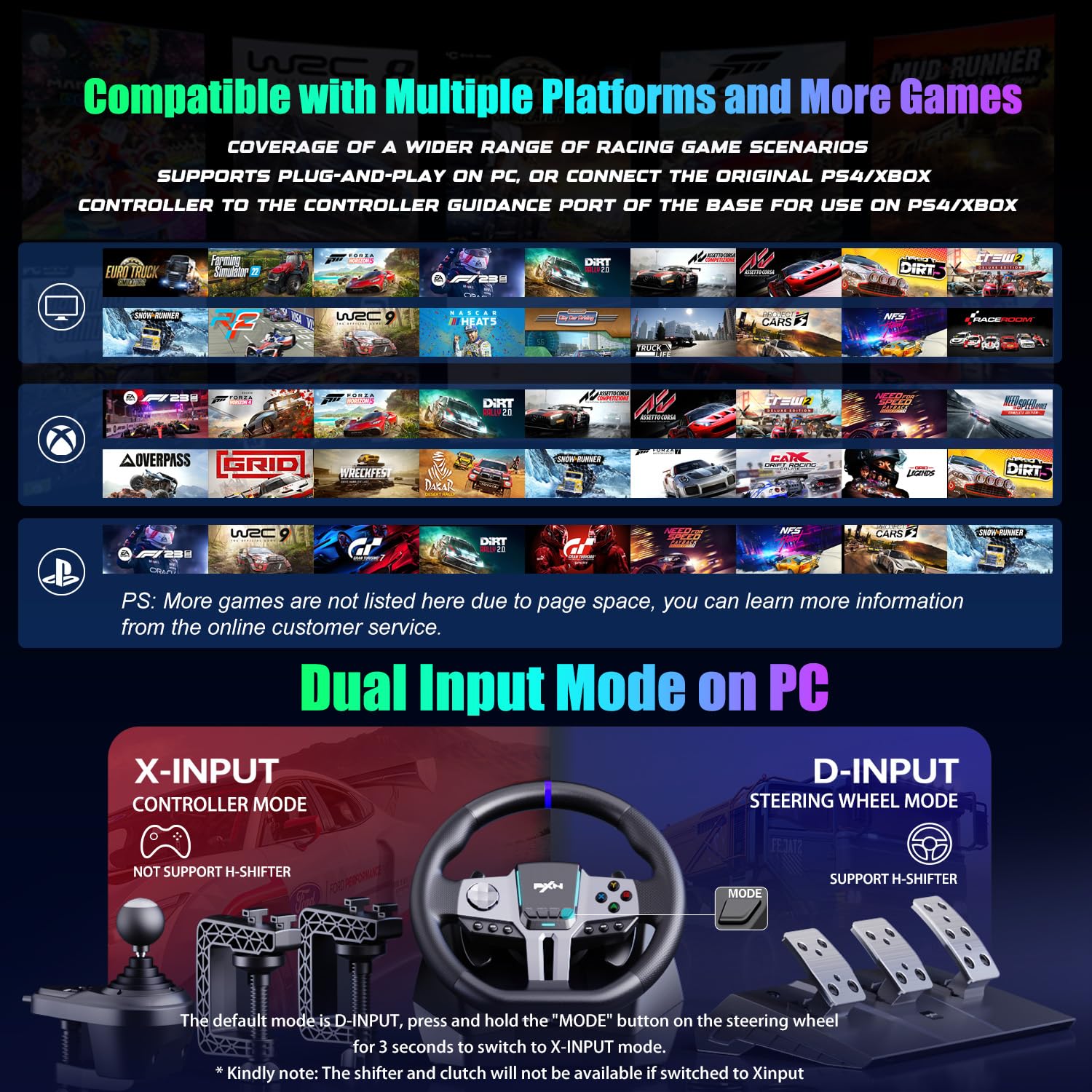 PXN V9 Gen2 volant 270°/900° + pédales + levier PC Xbox PS4