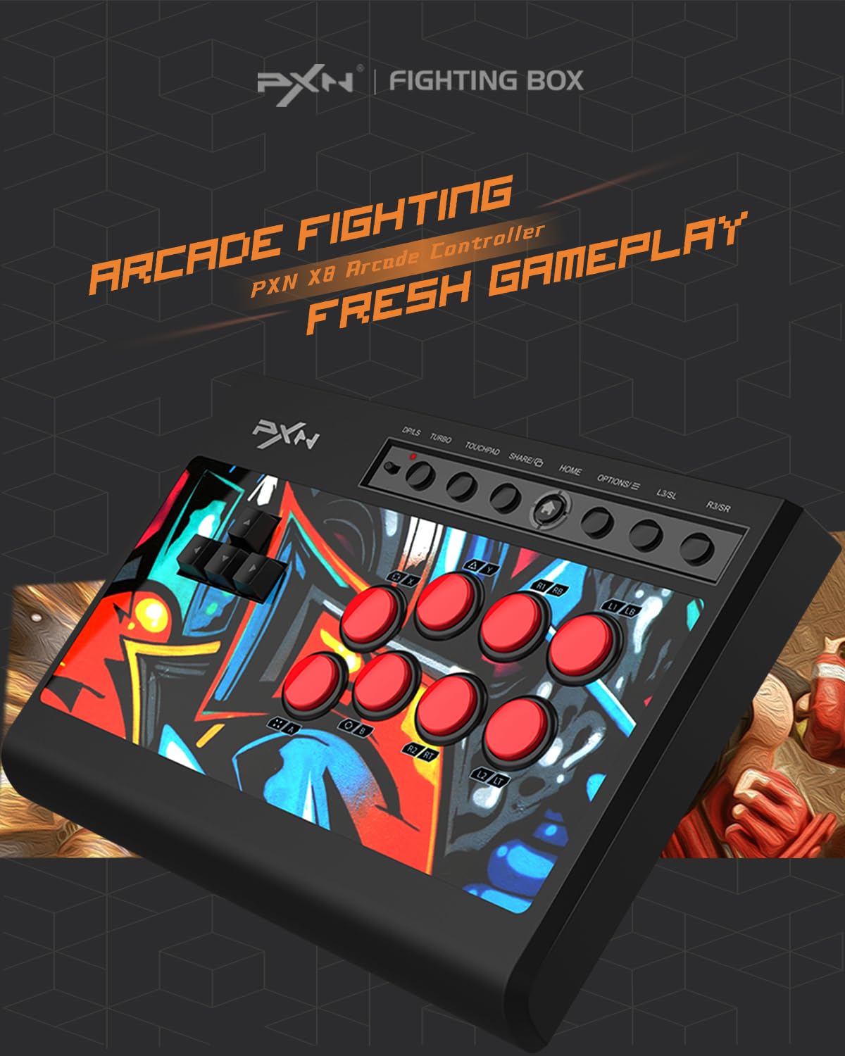 PXN X8 Fighting Box Stick Arcade PC PS4 Xbox Switch Turbo 8 Boutons