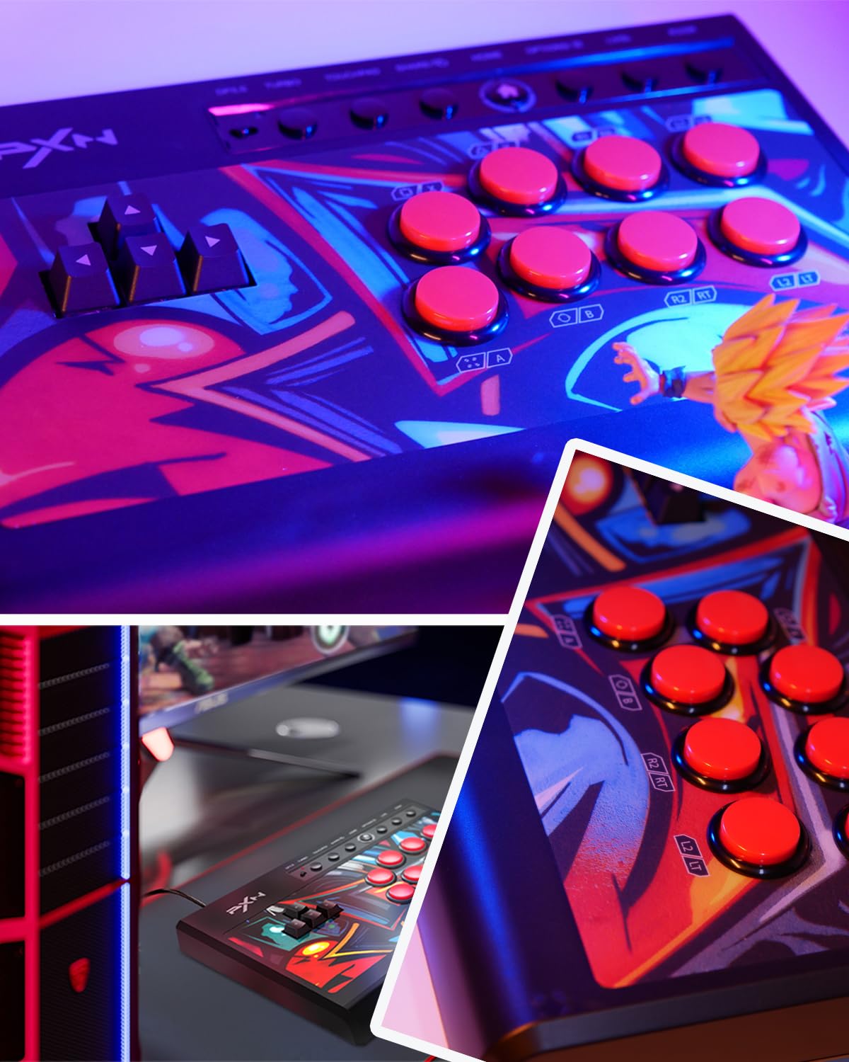 PXN X8 Fighting Box Stick Arcade PC PS4 Xbox Switch Turbo 8 Boutons