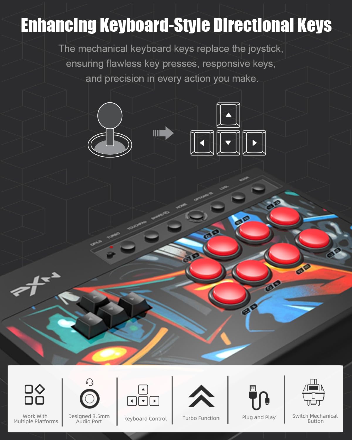PXN X8 Fighting Box Stick Arcade PC PS4 Xbox Switch Turbo 8 Boutons