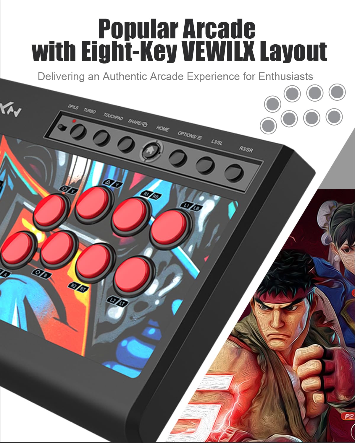 PXN X8 Fighting Box Stick Arcade PC PS4 Xbox Switch Turbo 8 Boutons