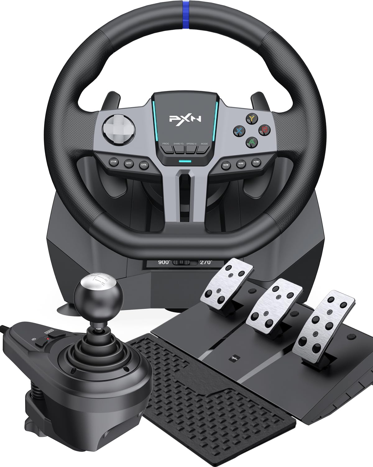 PXN V9 Gen2 volant 270°/900° + pédales + levier PC Xbox PS4