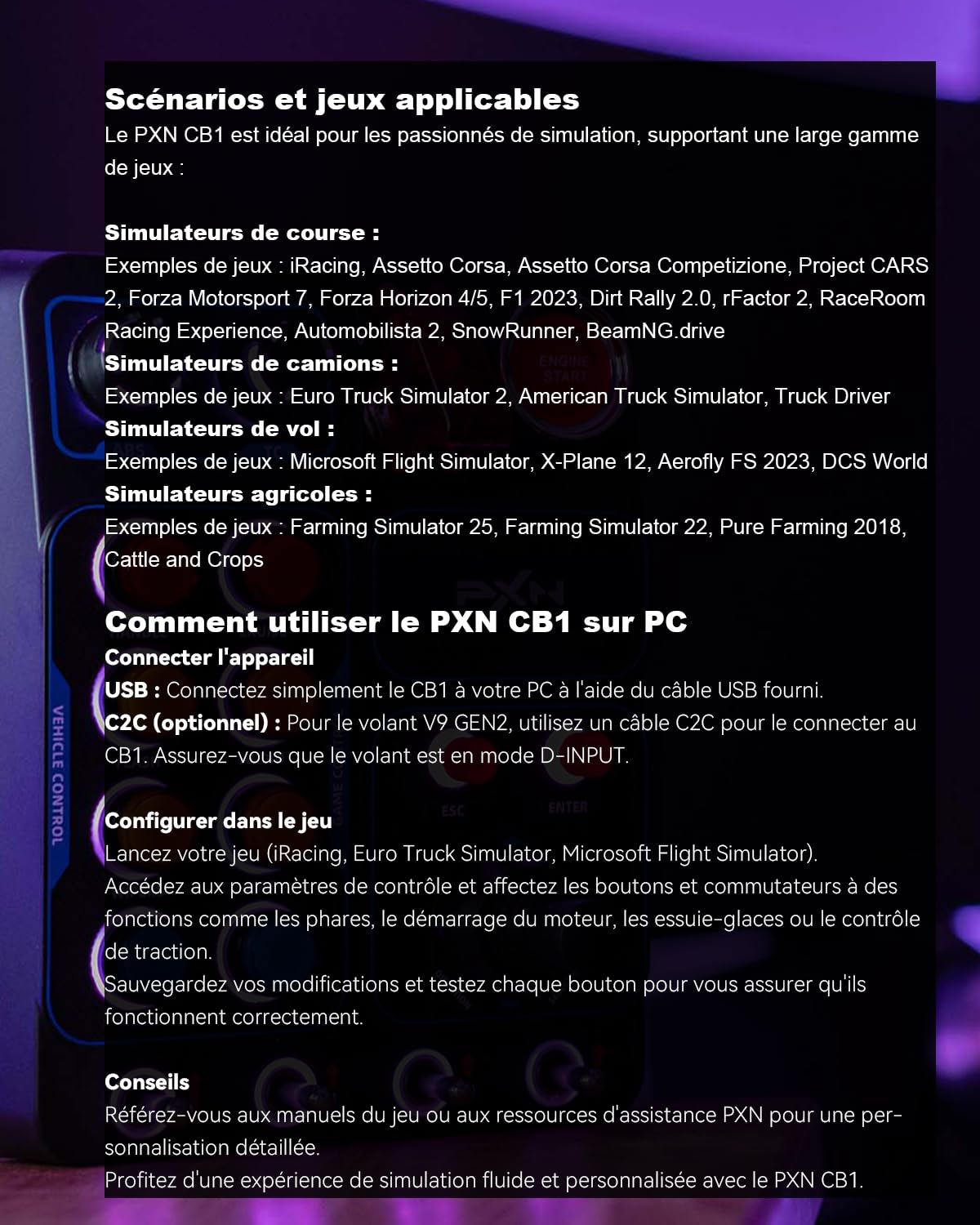 PXN CB1 Button Box PC 19 Boutons RGB USB Camion Course
