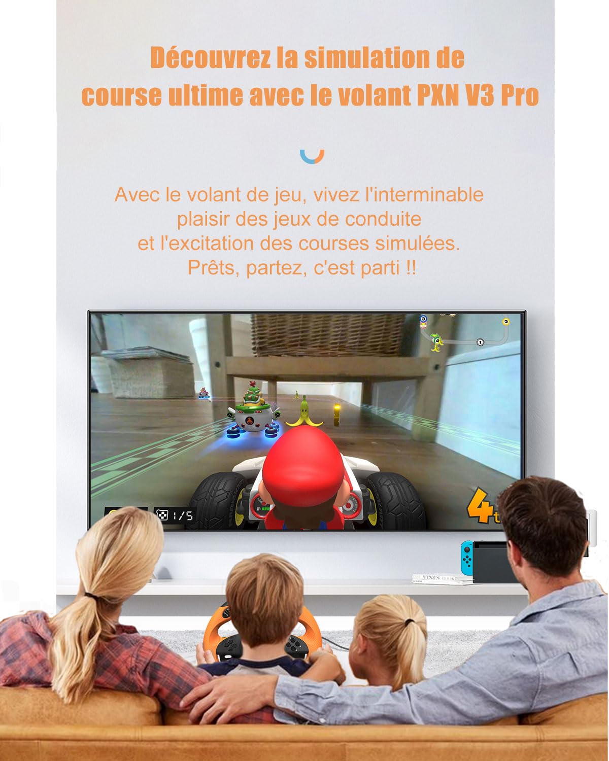 PXN V3 Pro volant gaming 180° avec pédales vibration