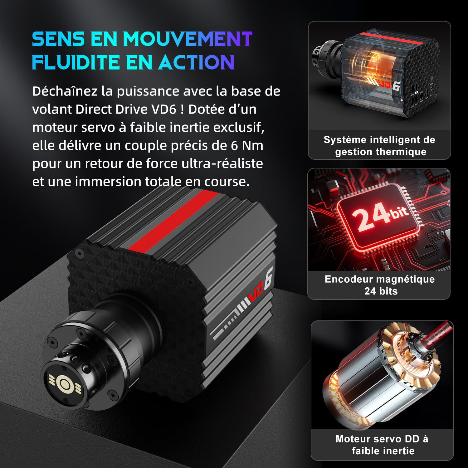 PXN VD6 volant direct drive 6 Nm PC ensemble complet