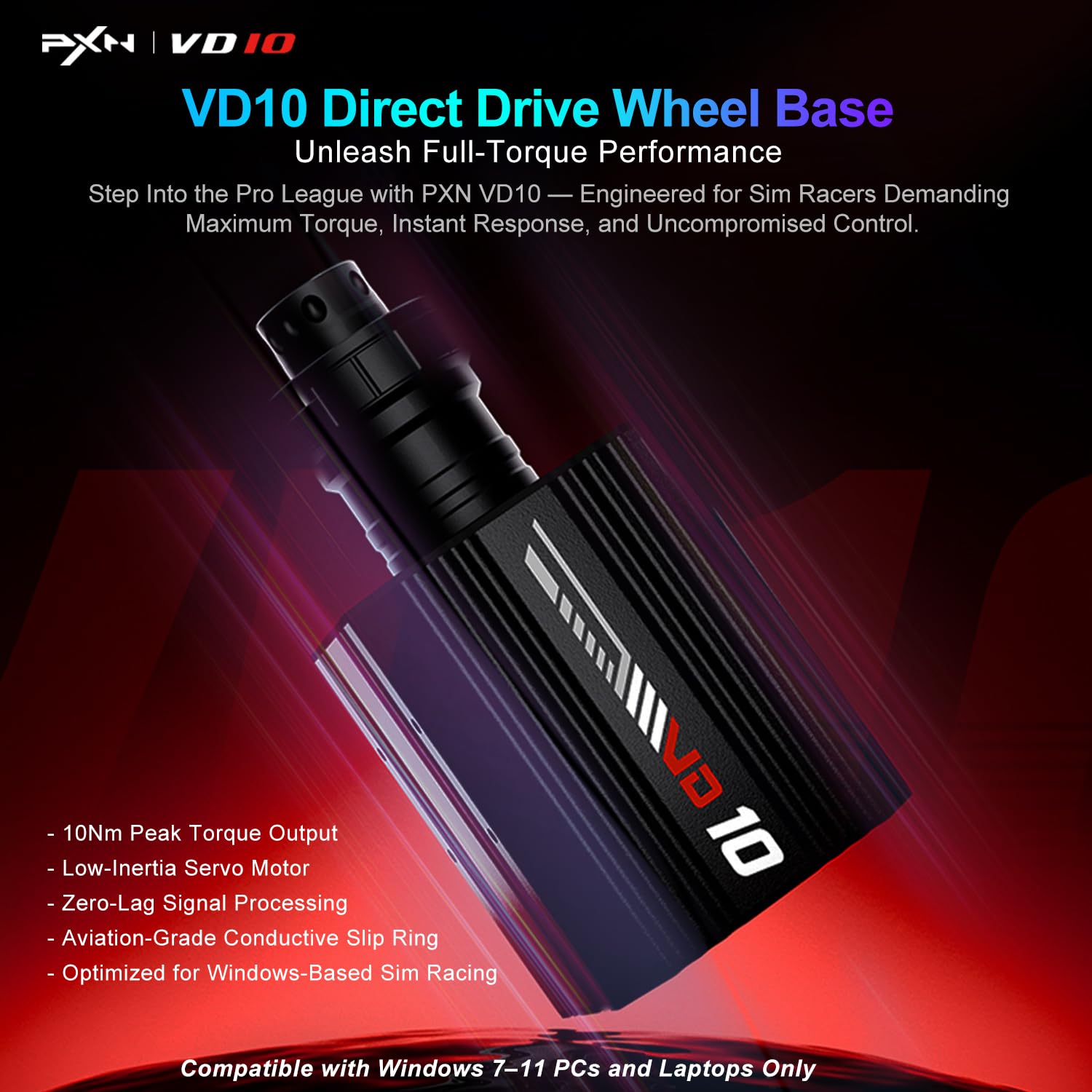 PXN VD10 base volant direct drive 10 Nm PC retour de force