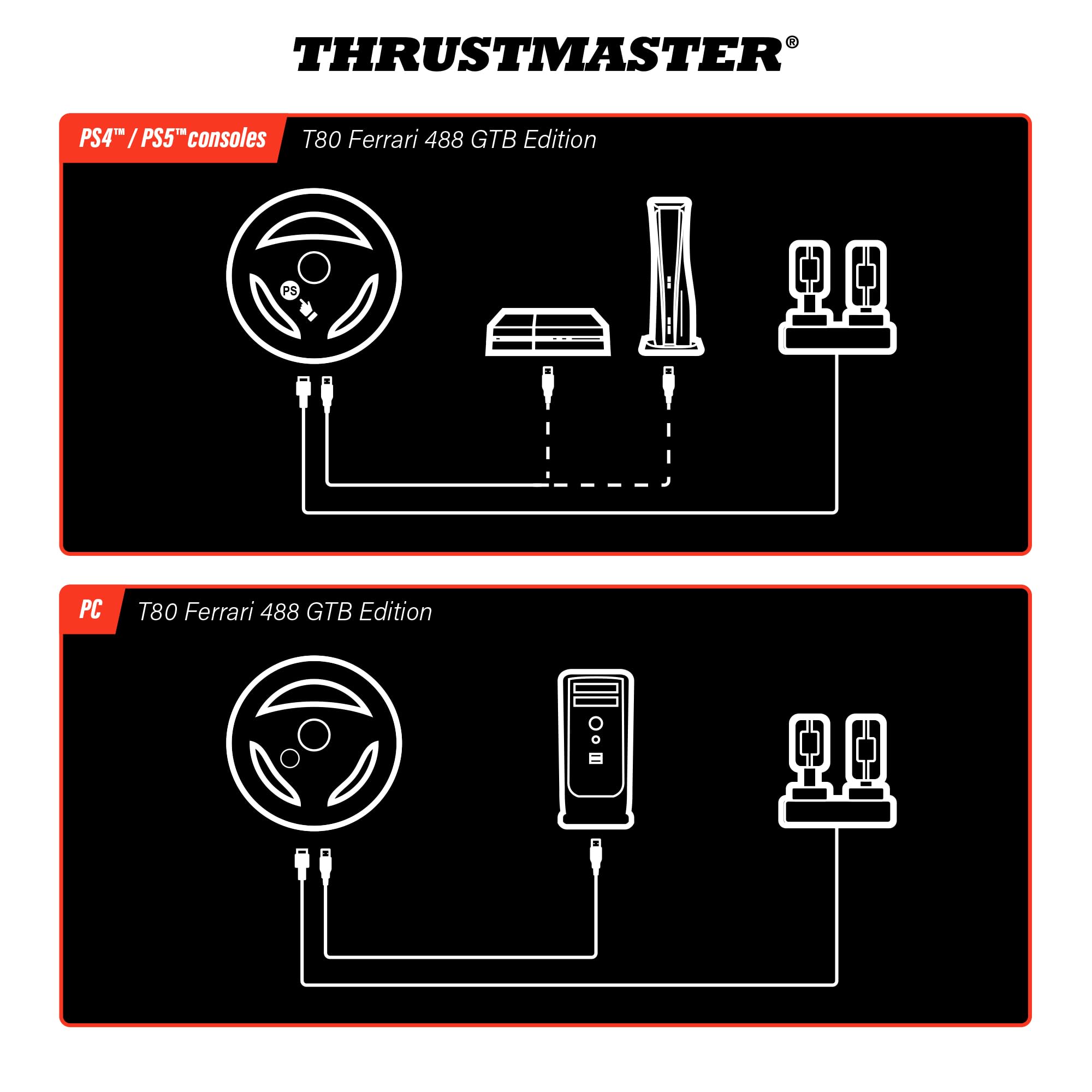 Thrustmaster T80 Ferrari 488 GTB volant course 28 cm PS4 PC