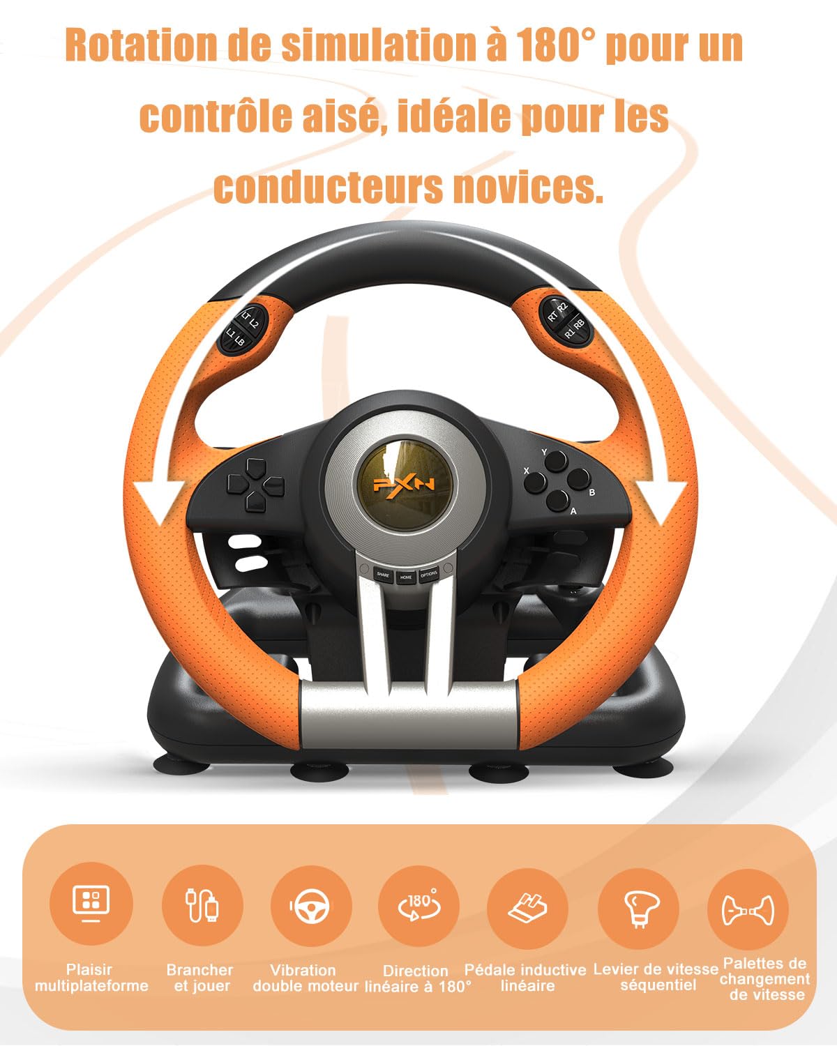 PXN V3 Pro volant gaming 180° avec pédales vibration