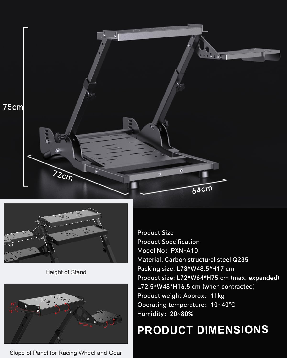 PXN A10 support volant pliable réglable 11 kg