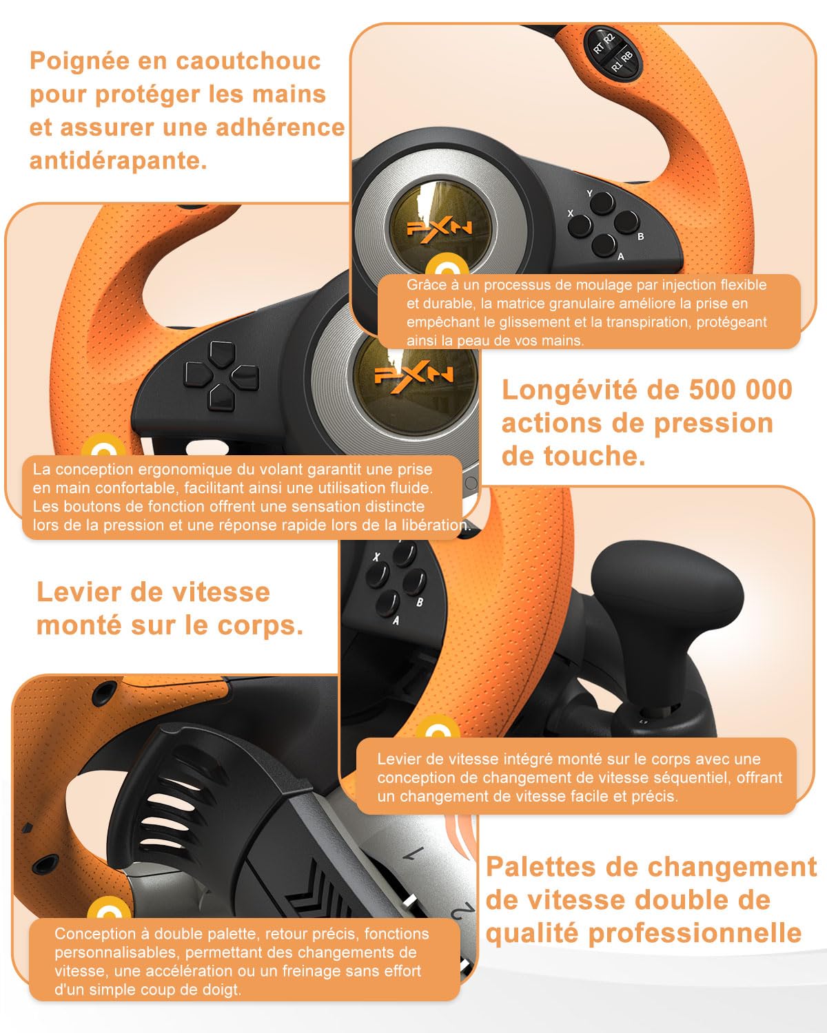 PXN V3 Pro volant gaming 180° avec pédales vibration