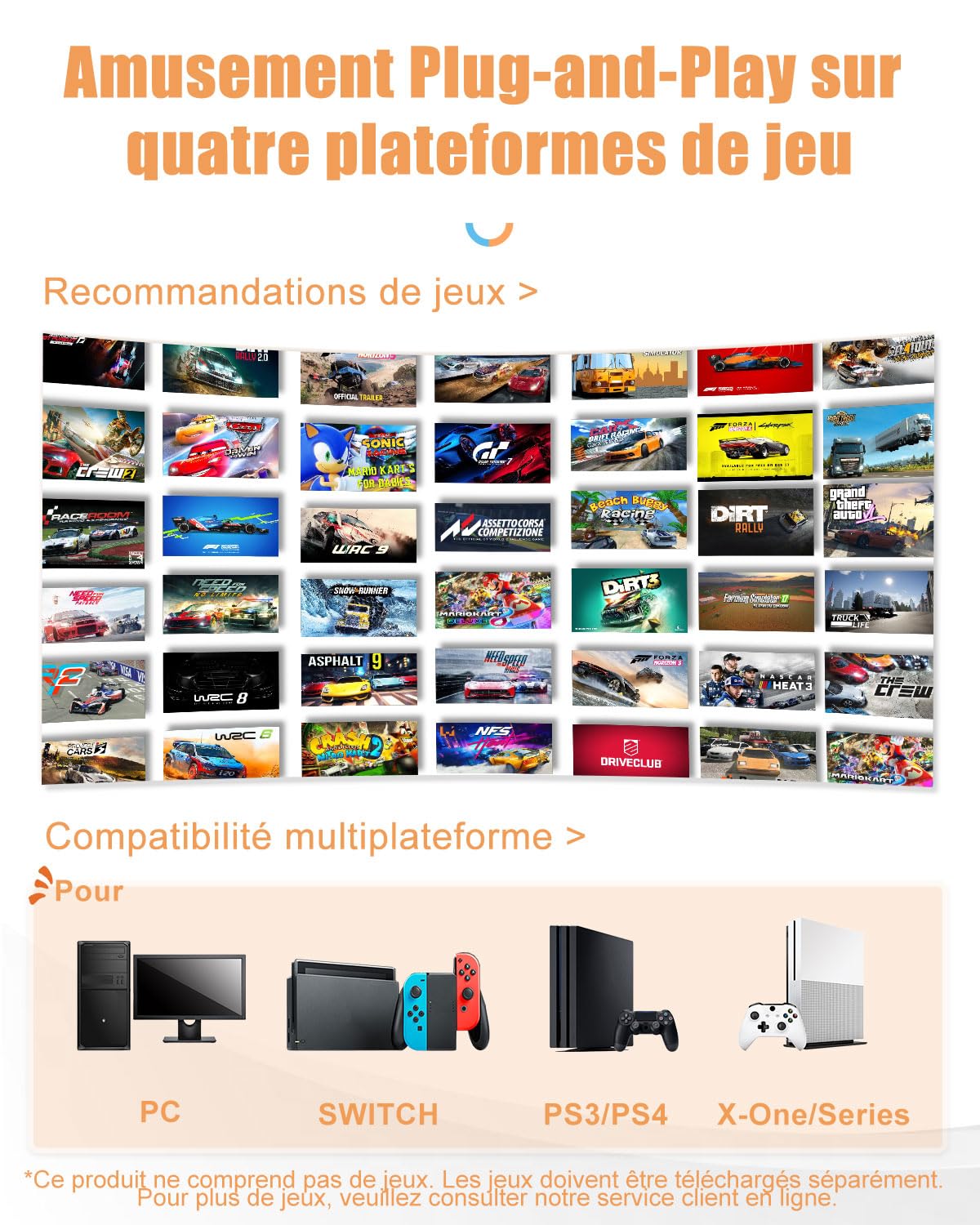 PXN V3 Pro volant gaming 180° avec pédales vibration
