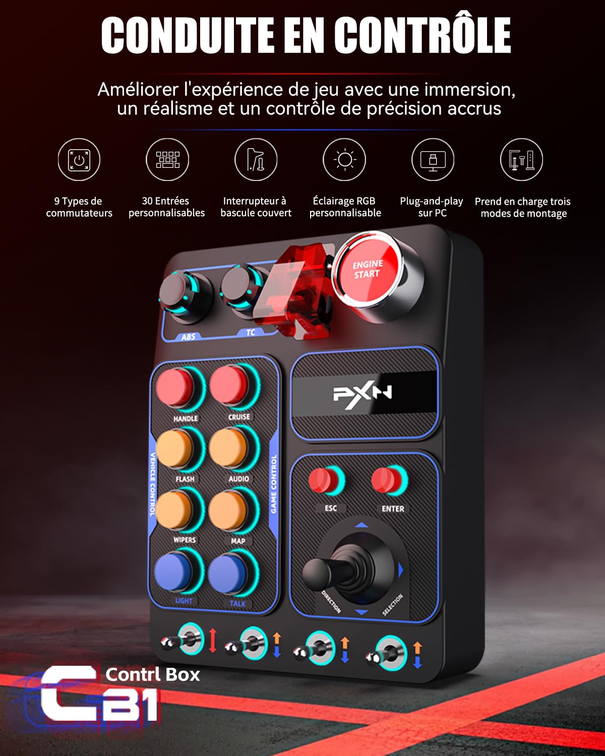 PXN CB1 Button Box PC 19 Boutons RGB USB Camion Course