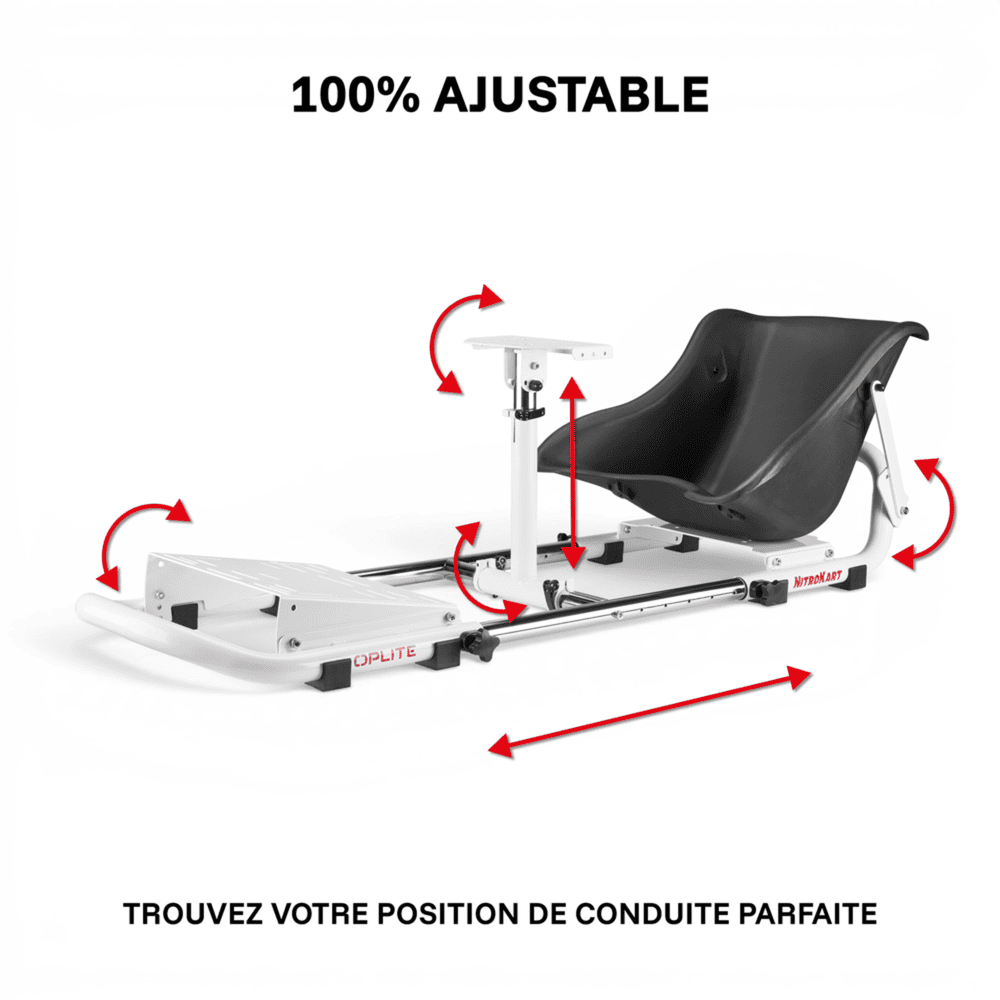 Oplite NitroKart White V2 cockpit simracing blanc réglable