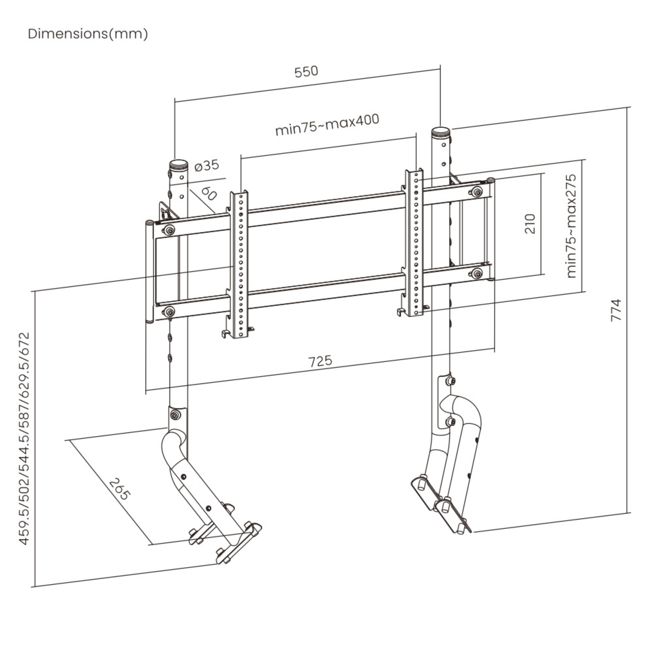 Oplite R8 Single Monitor Mount support écran noir 57 pouces