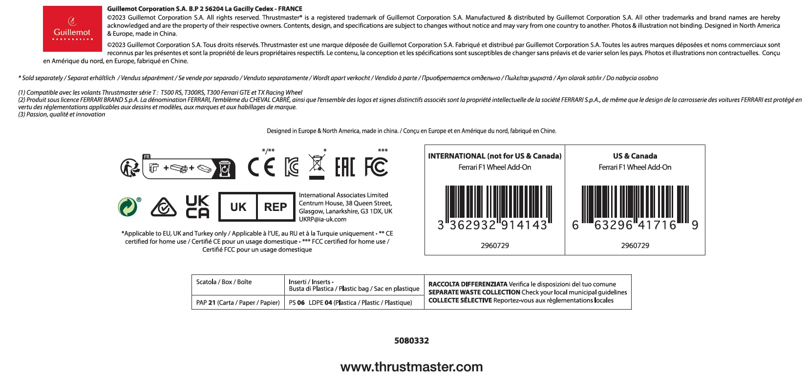 Thrustmaster Formula Wheel Add-On Ferrari Volant F1
